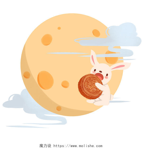 中秋 中秋节卡通手绘中秋节月亮兔子月饼免扣素材